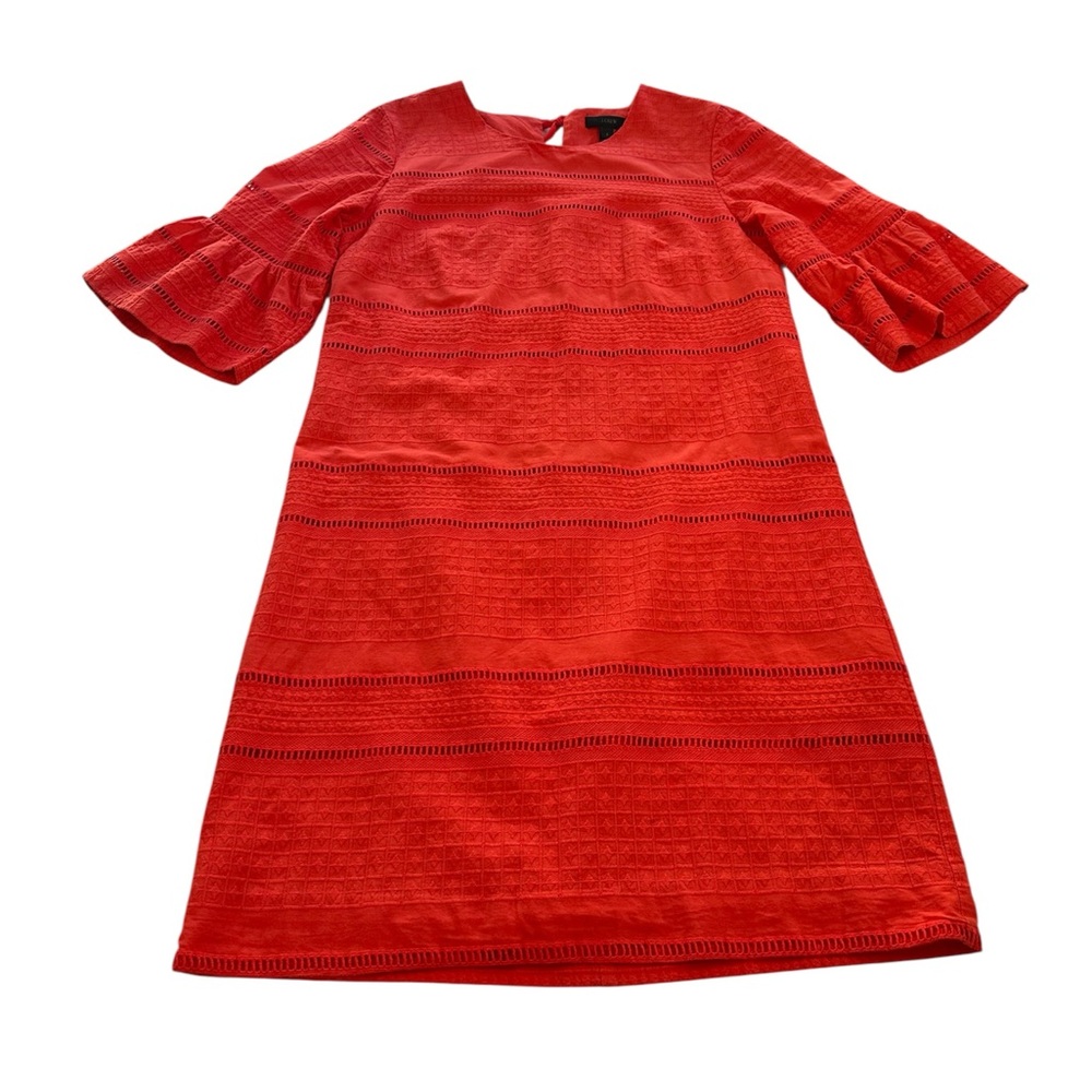 J.Crew Dress Flutter Sleeve Eyelet Shift Orange Red Women’s Size 2 - Picture 6 of 12